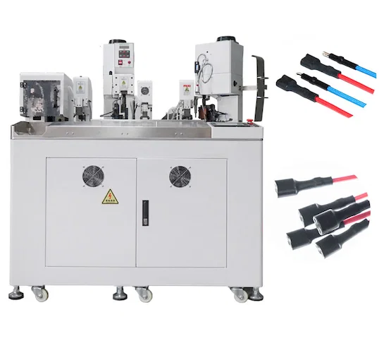 Automatic-cable-both-sides-crimping-and-heating-shrink-tube-insertion-machine - Wire Harness Processing Equipment Auto Cable Double Side Crimp Heat Shrink wpm-068