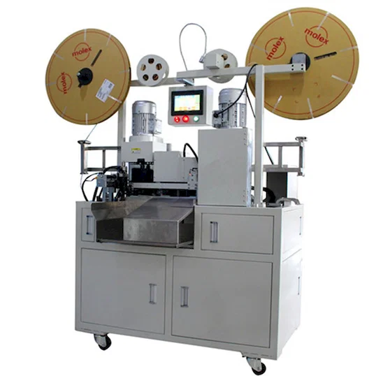 Process flat cables with Auto Flat Cable Dividing Crimp Machine. Divides and crimps flat cables automatically. Streamline flat cable assembly.