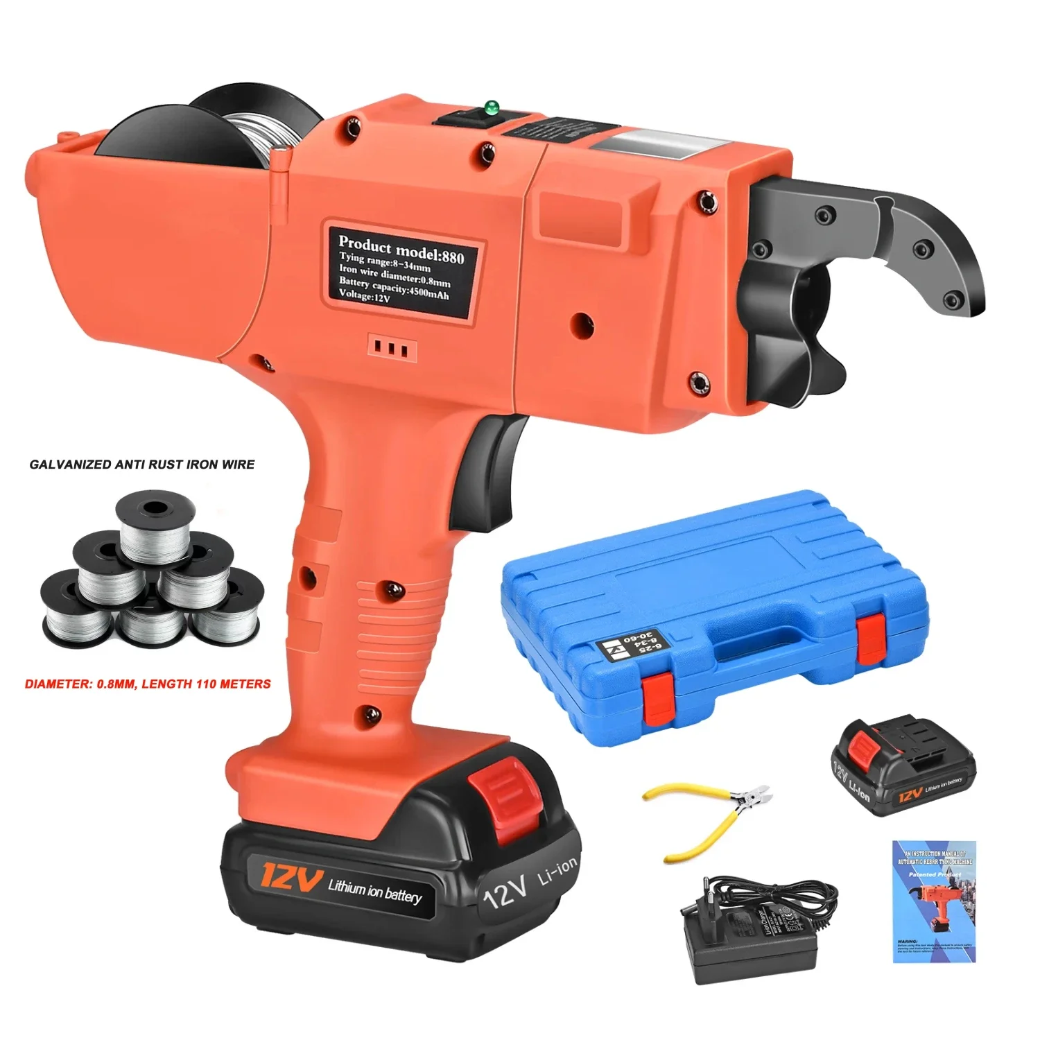 Rebar Tier Binding Machine 8mm-34mm 12V 4500mAh Automatic Rebar Tying With 2 Battery Wire Pliers Electric Tying Machine - Wire Harness Processing Equipment Rebar Tier Binding Machine 8mm-34mm 12V 4500mAh Automatic Rebar Tying With 2 Battery Wire Pliers Electric Tying Machine